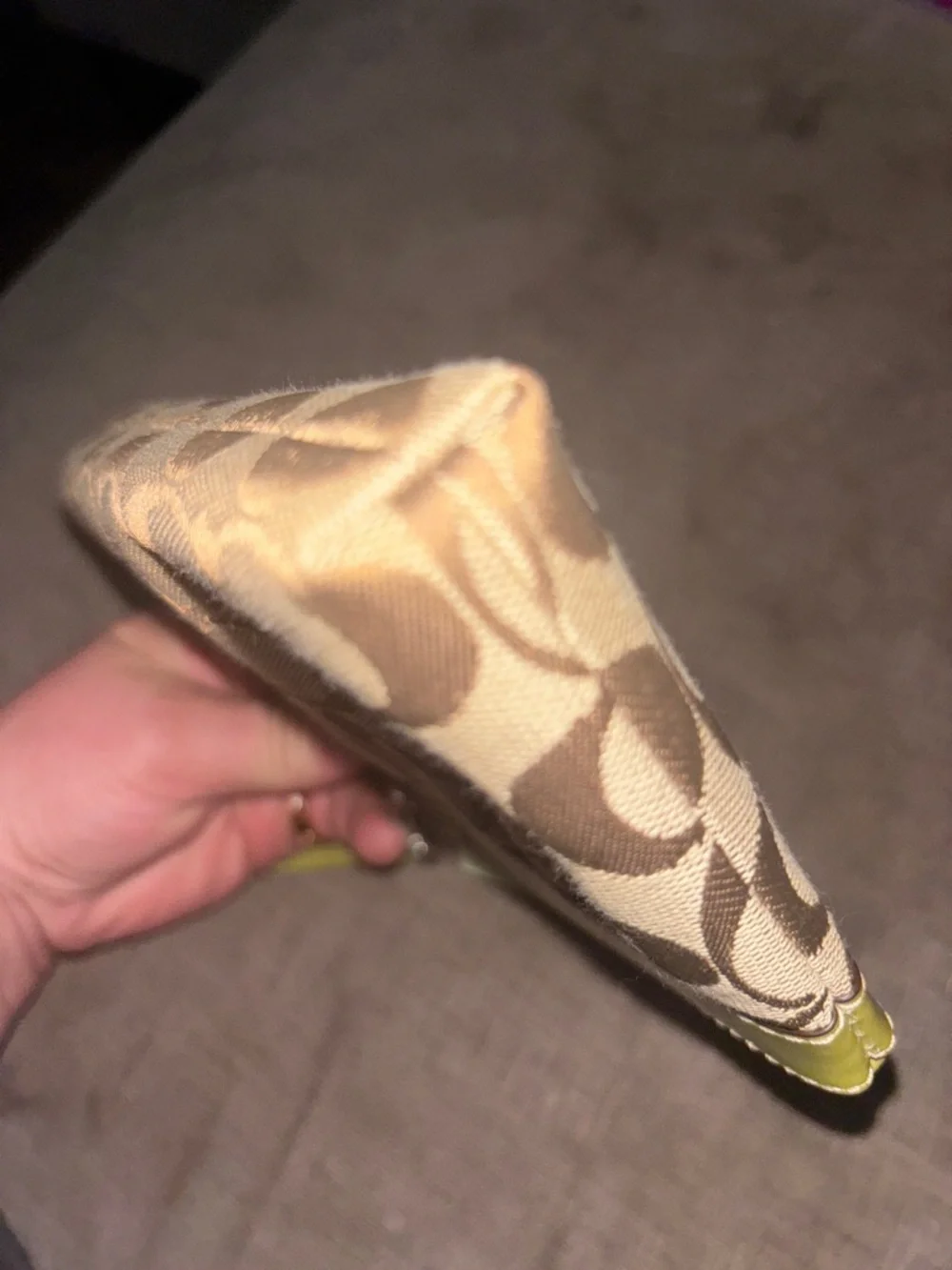 Coach Beige Signature Wristlet with Lime Trim